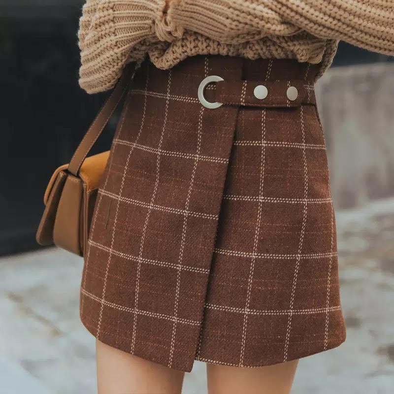 Retro Thicken Wool Plaid Mini Skirts - Fashionpara