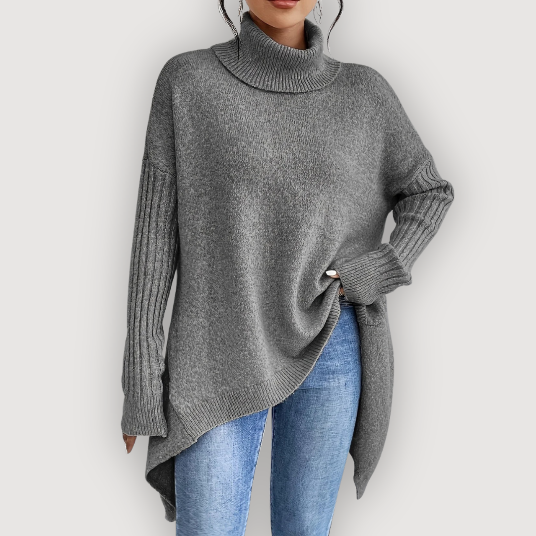 Turtleneck Long Sleeve High Low Oversized Sweater 15
