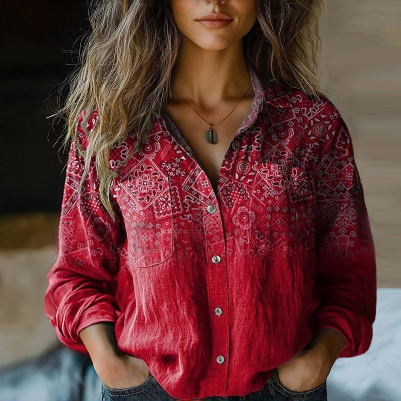 Bandana Patchwork Print Collared Long Sleeve Button Shirt 2