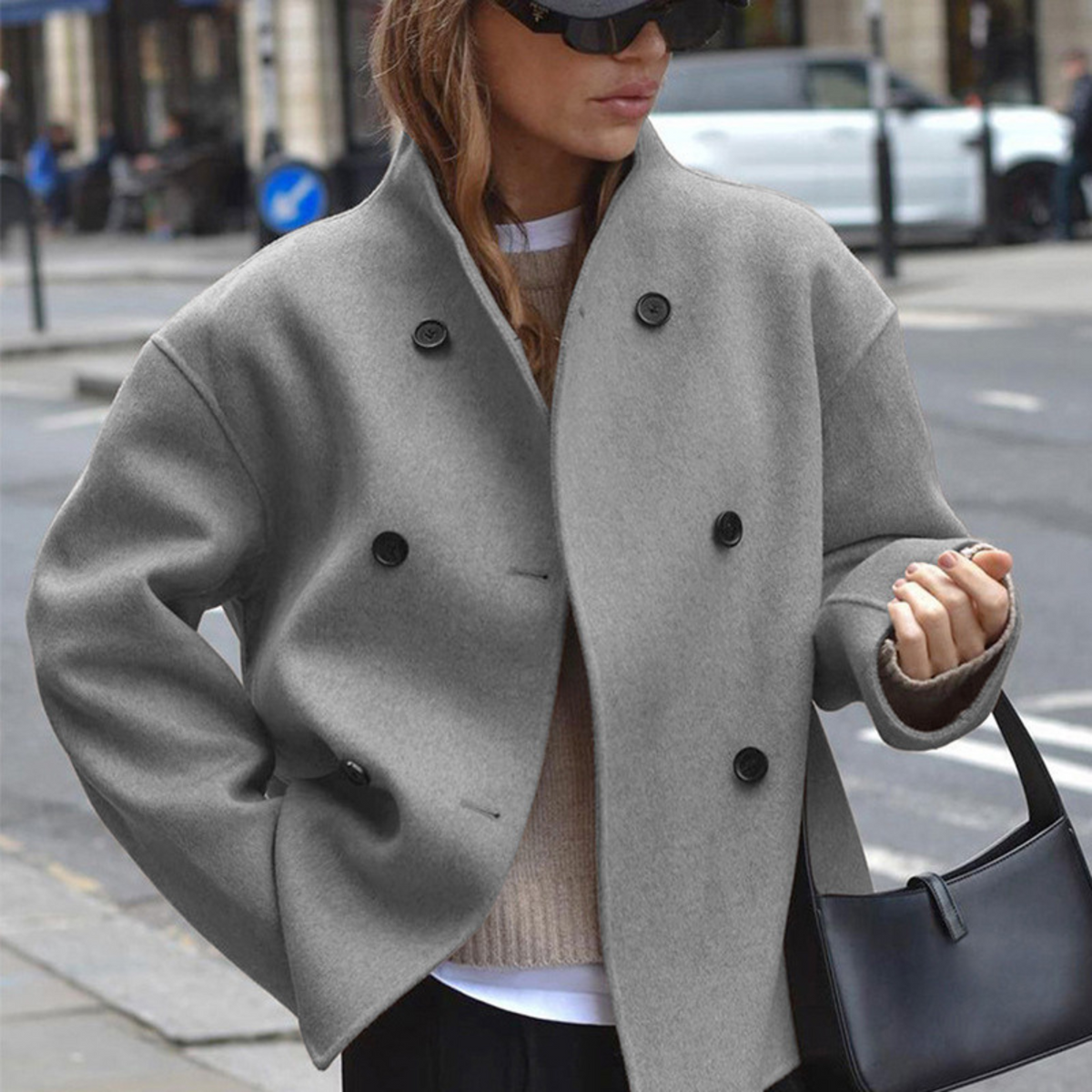 Stand Collar Double Breasted Long Sleeve Cropped Coat 8