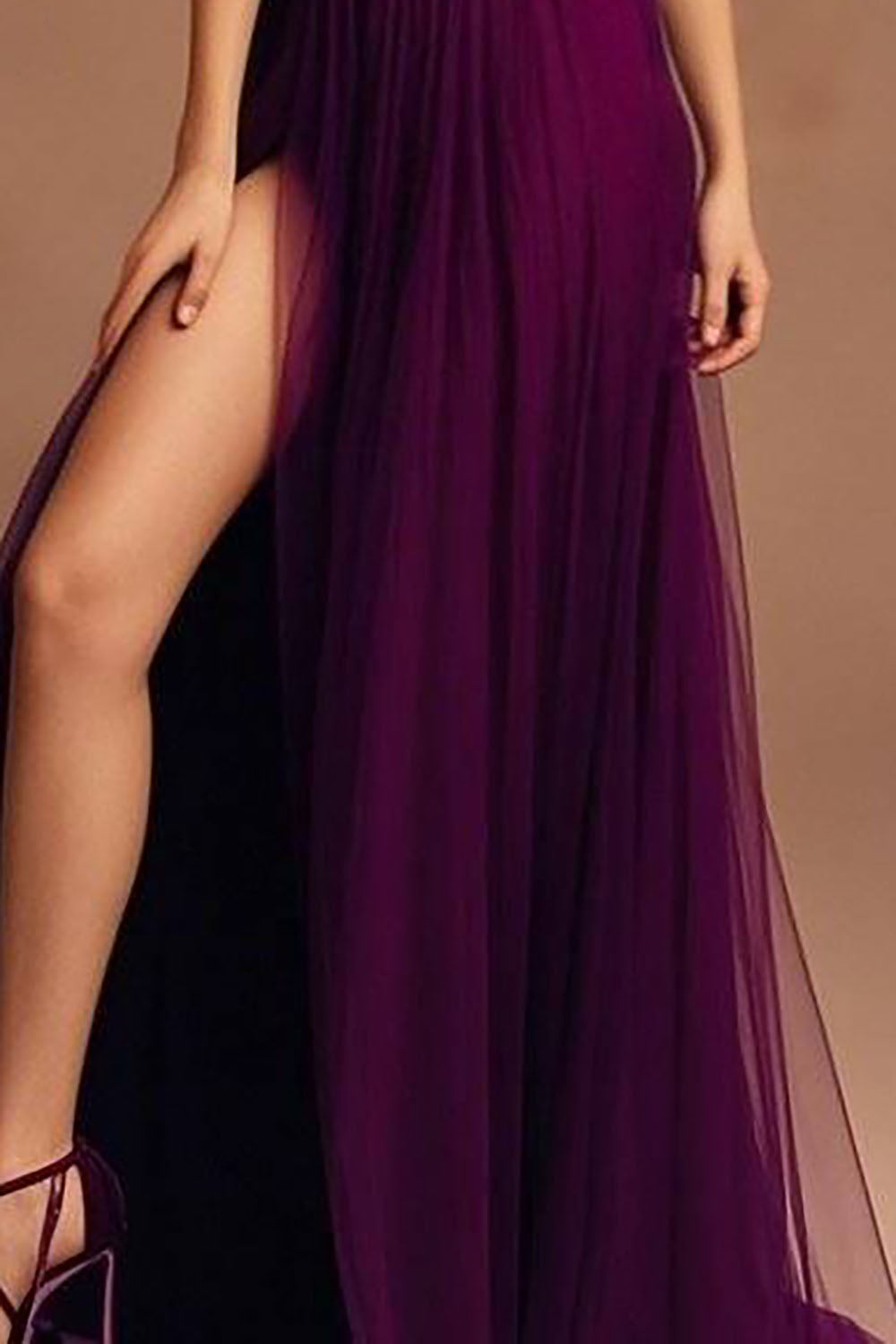 Dark Purple A Line Spaghetti Straps Long Prom Dress With Slit