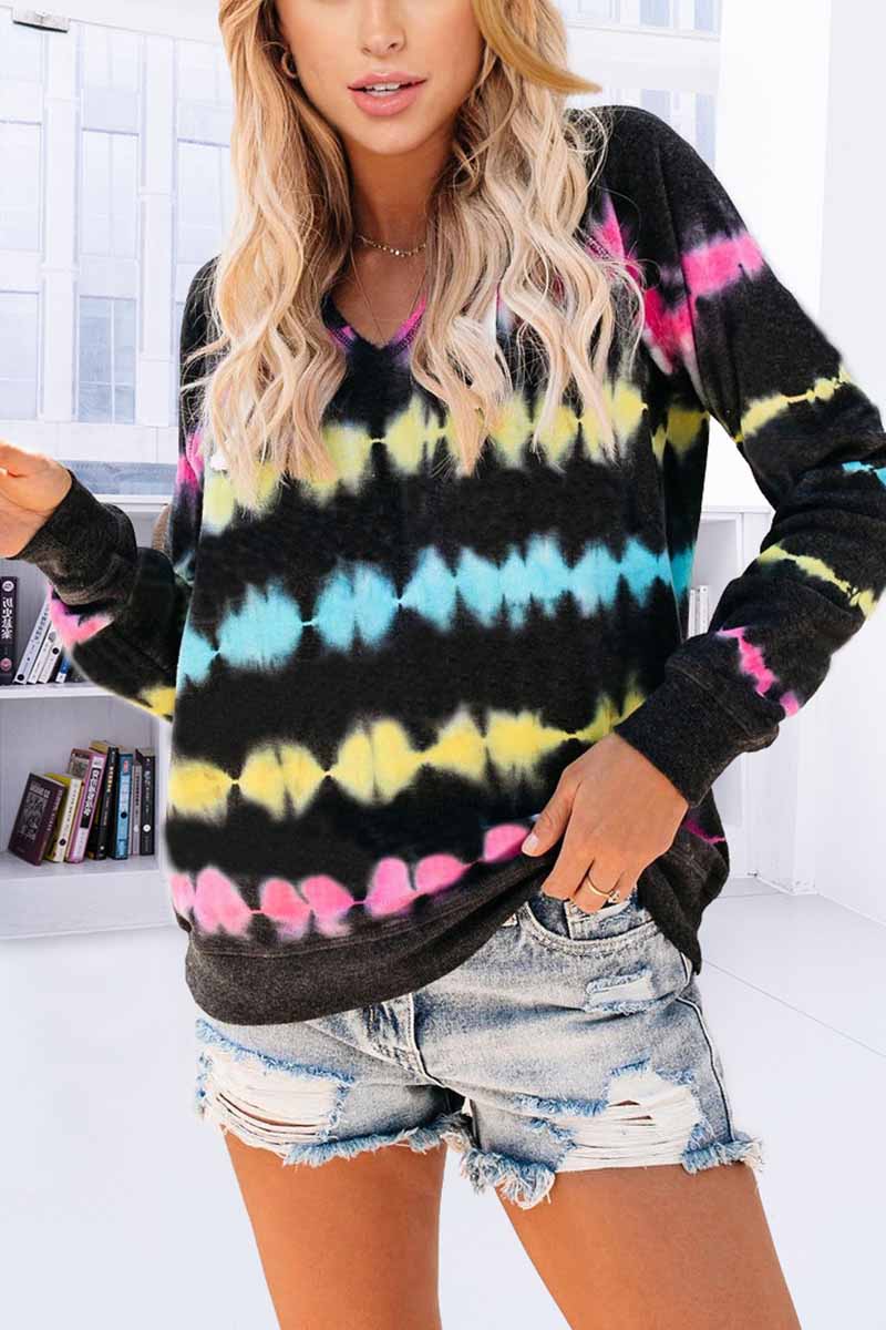 Florcoo Color Striped Print Casual Hoodie
