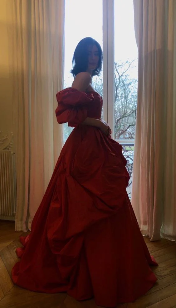 Stunning Ball Gown Off The Shoulder Long Burgundy Prom Dress Birthday Outfits - Fashionpara