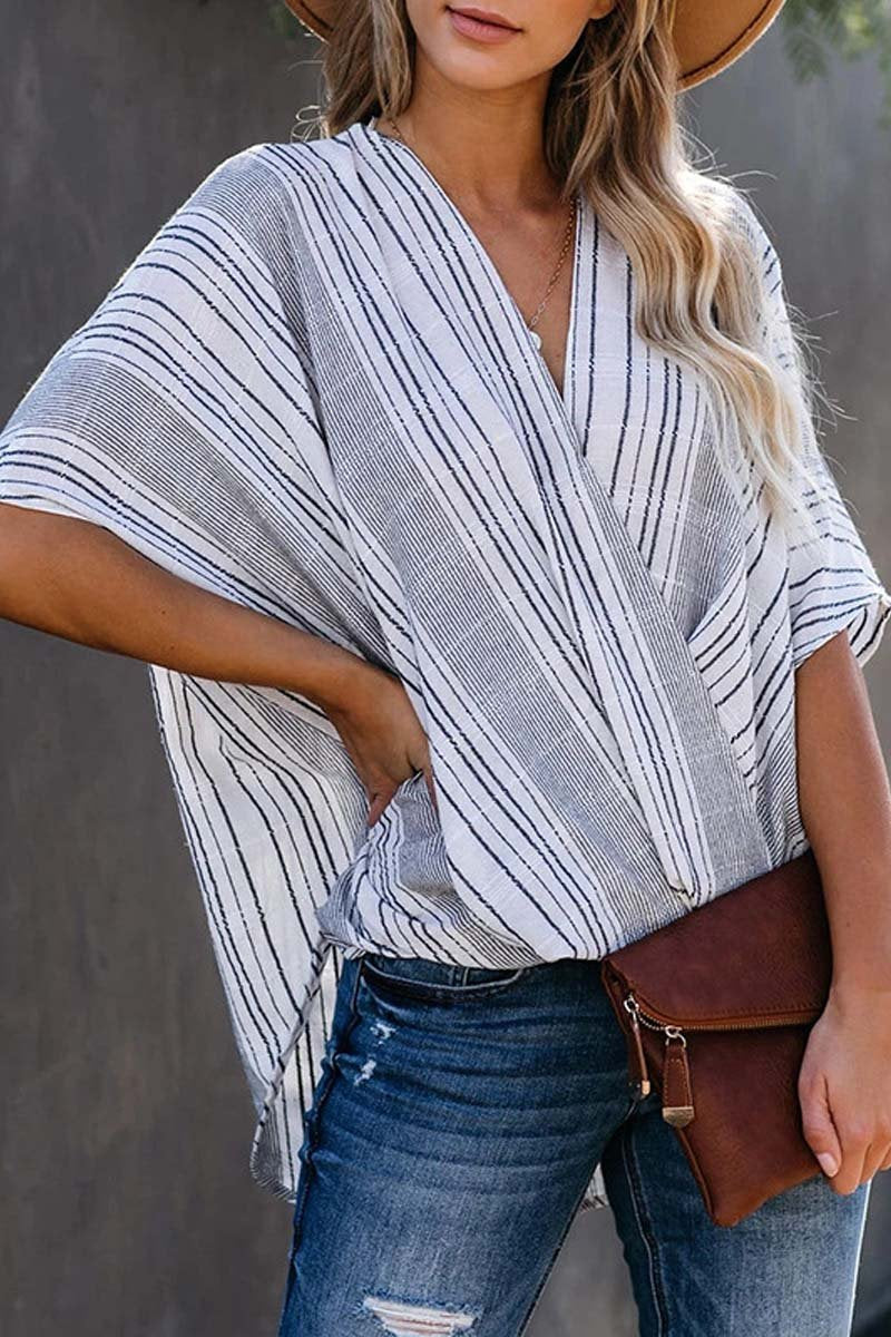 Florcoo Striped Bat Sleeve Casual Tops - Fashionpara