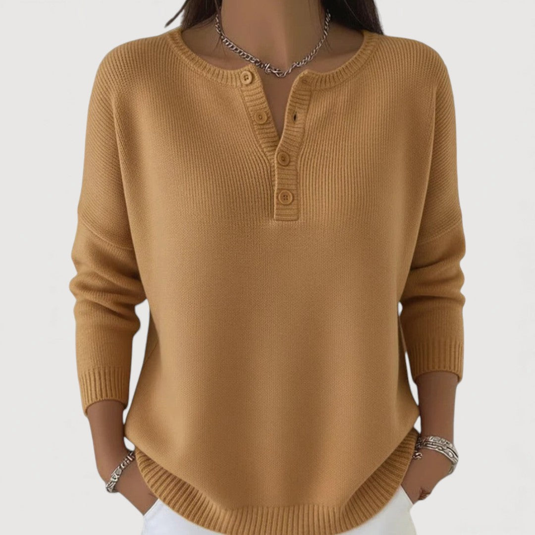 Henley Neck Button Placket Long Sleeve Knit Sweater 3