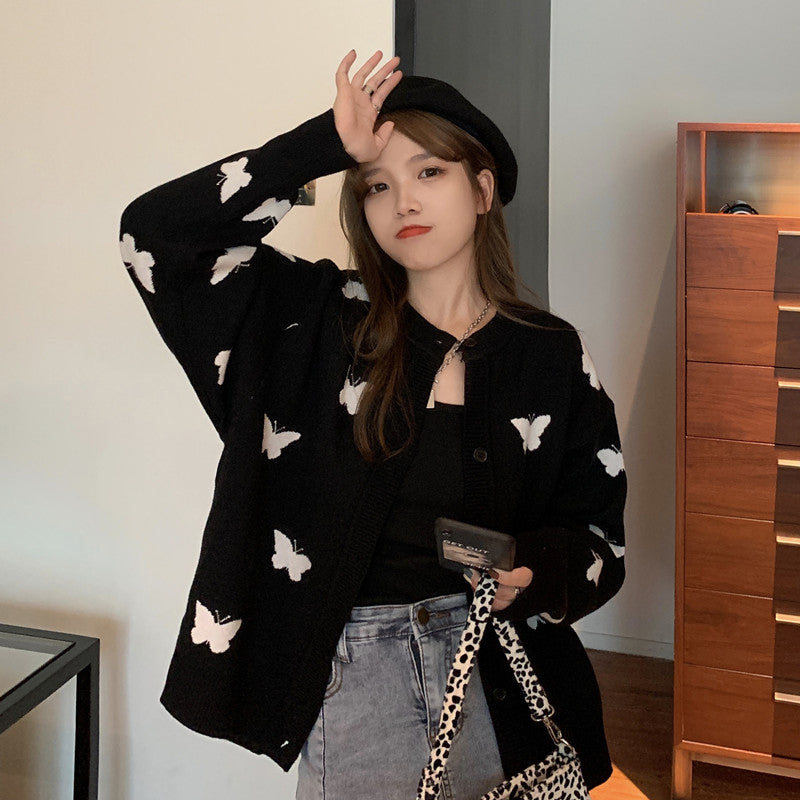 KittenAlarm - Butterfly Pattern Cute Loose Cardigan Sweater