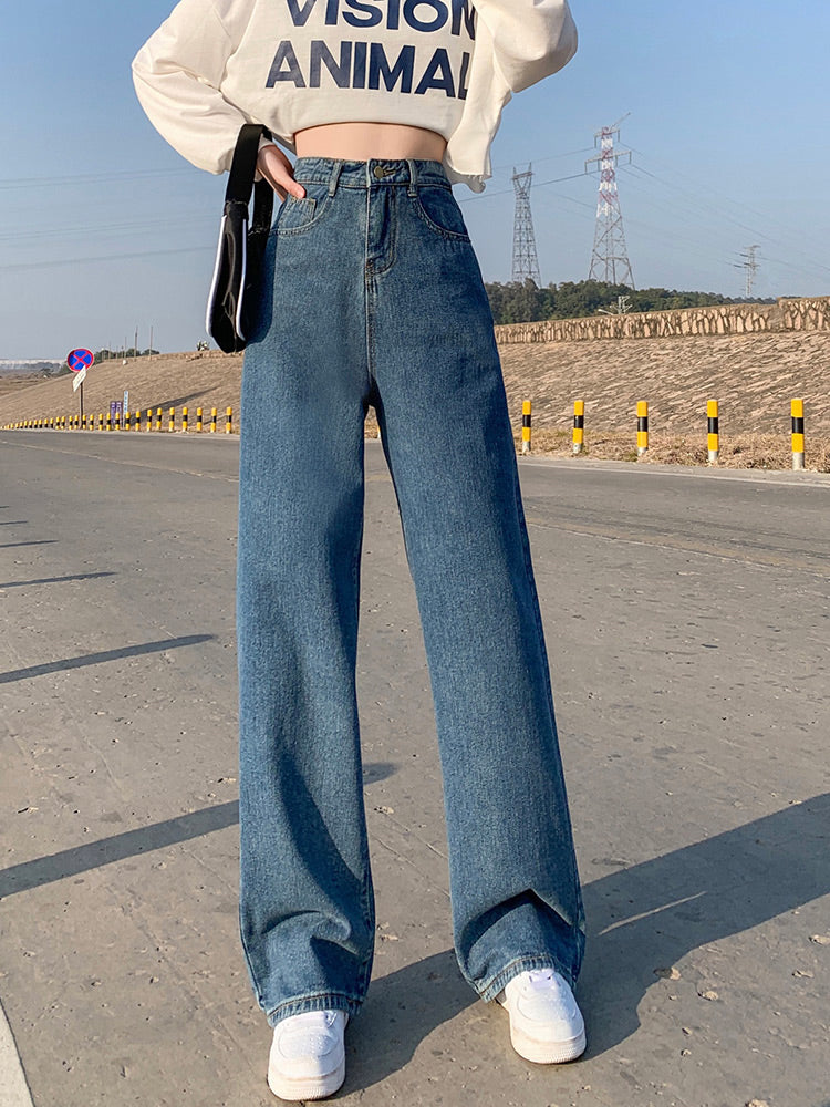 KittenAlarm - High Waist Wide Leg Loose Jeans Pants