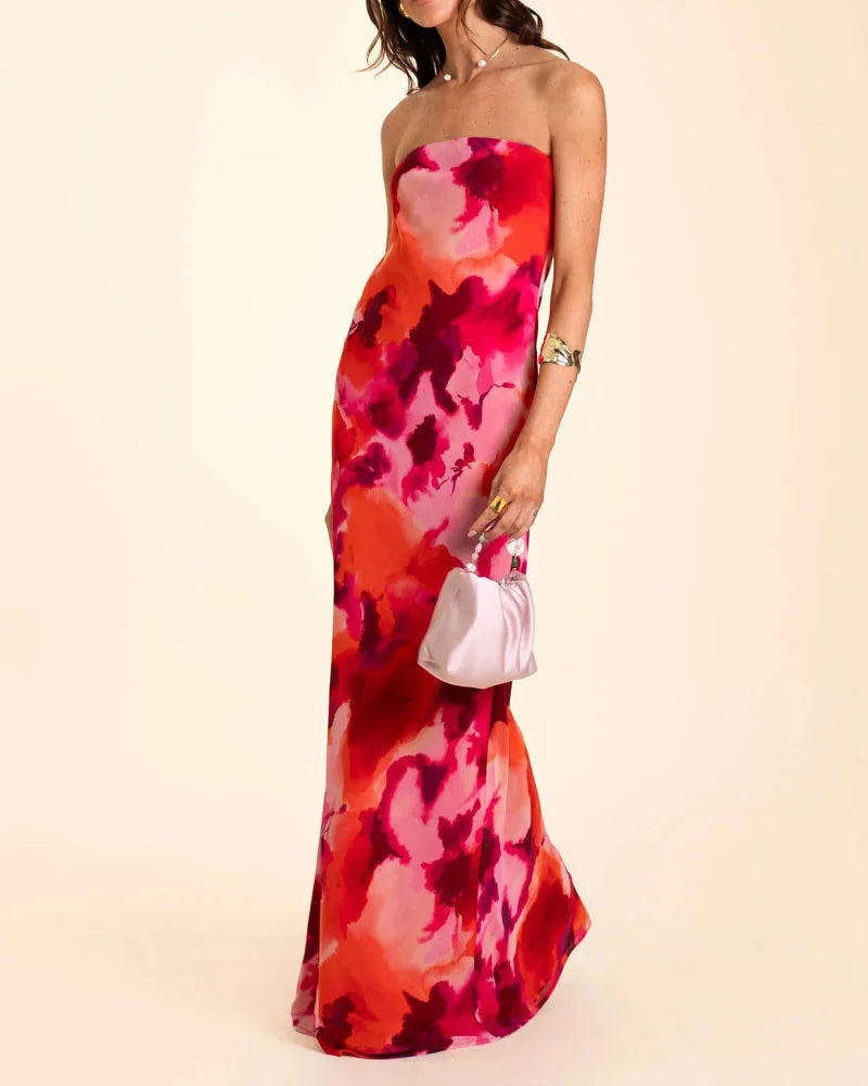 Elegant Vacation Strapless Print Dress - Fashionpara