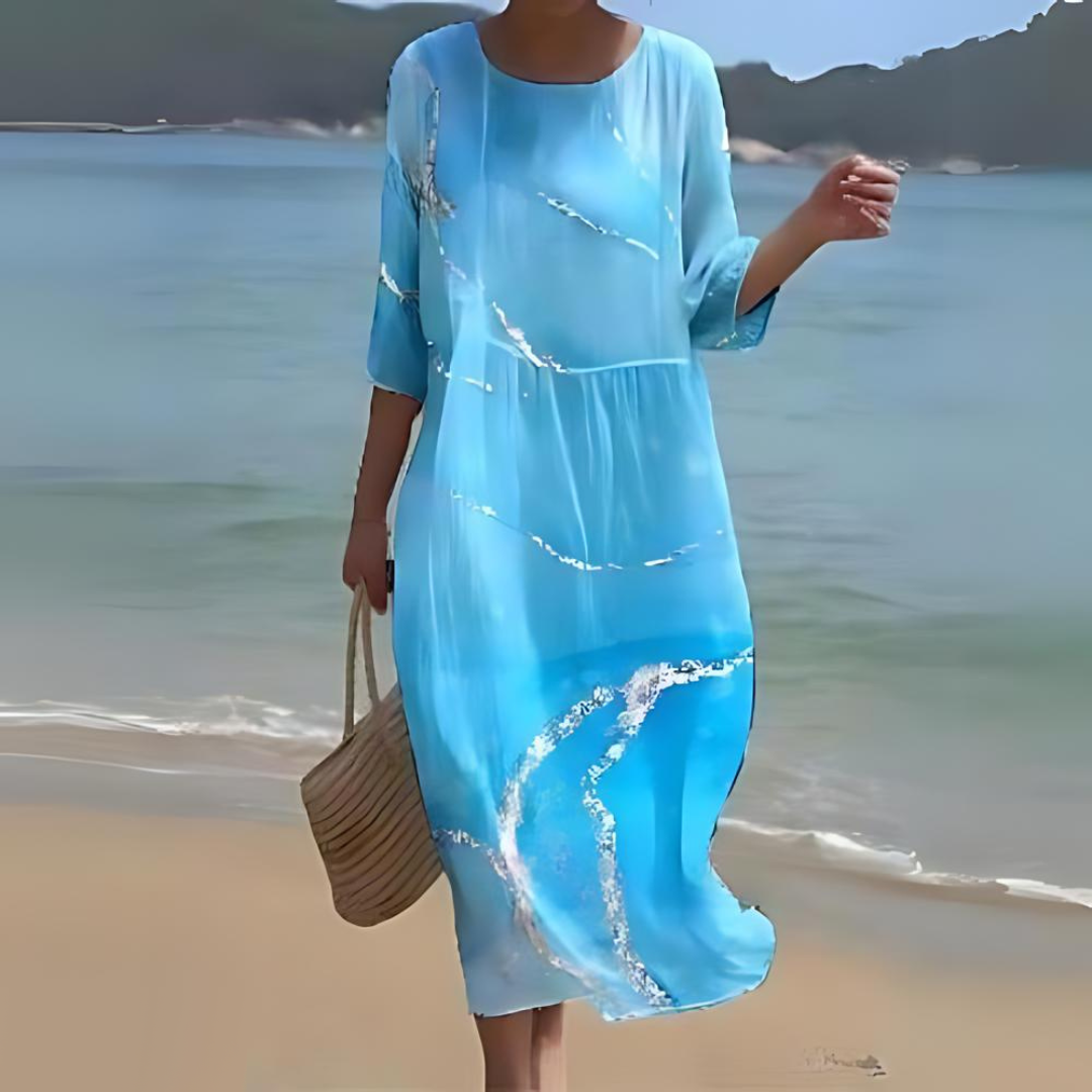 Floral Round Neck Half Sleeve Shift Summer Midi Dress - View 9