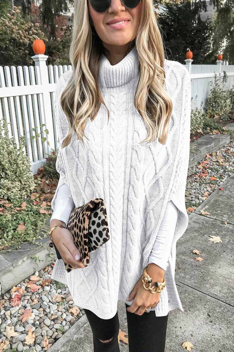 Florcoo High Neck Loose Cable Knit Sweater in 7 Colors