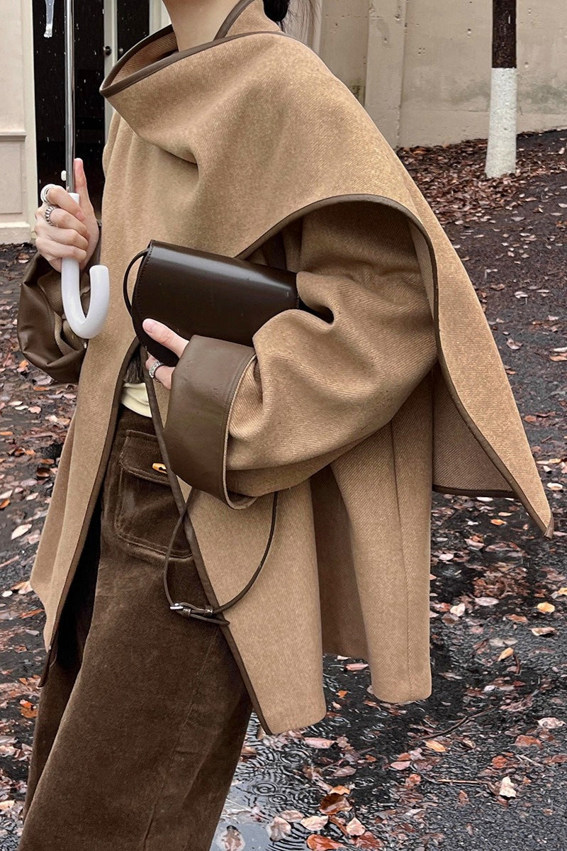 Color Block Cowl Neck Asymmetrical Coat