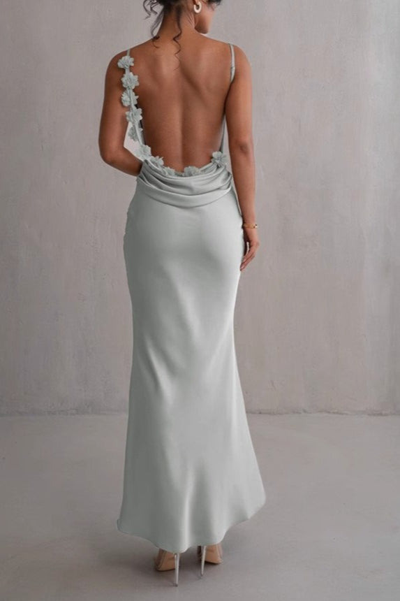 Satin Cowl-Neck Spaghetti Strap Mermaid Maxi Dress 3