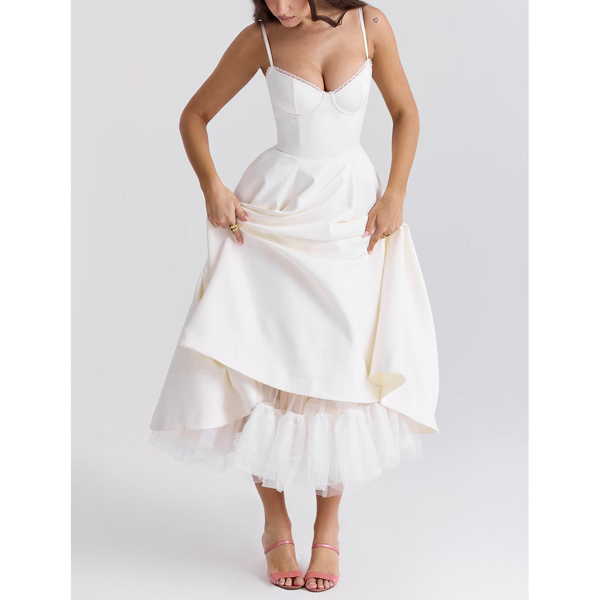 Lace-Draped Off-Shoulder Midi Dress - View 6