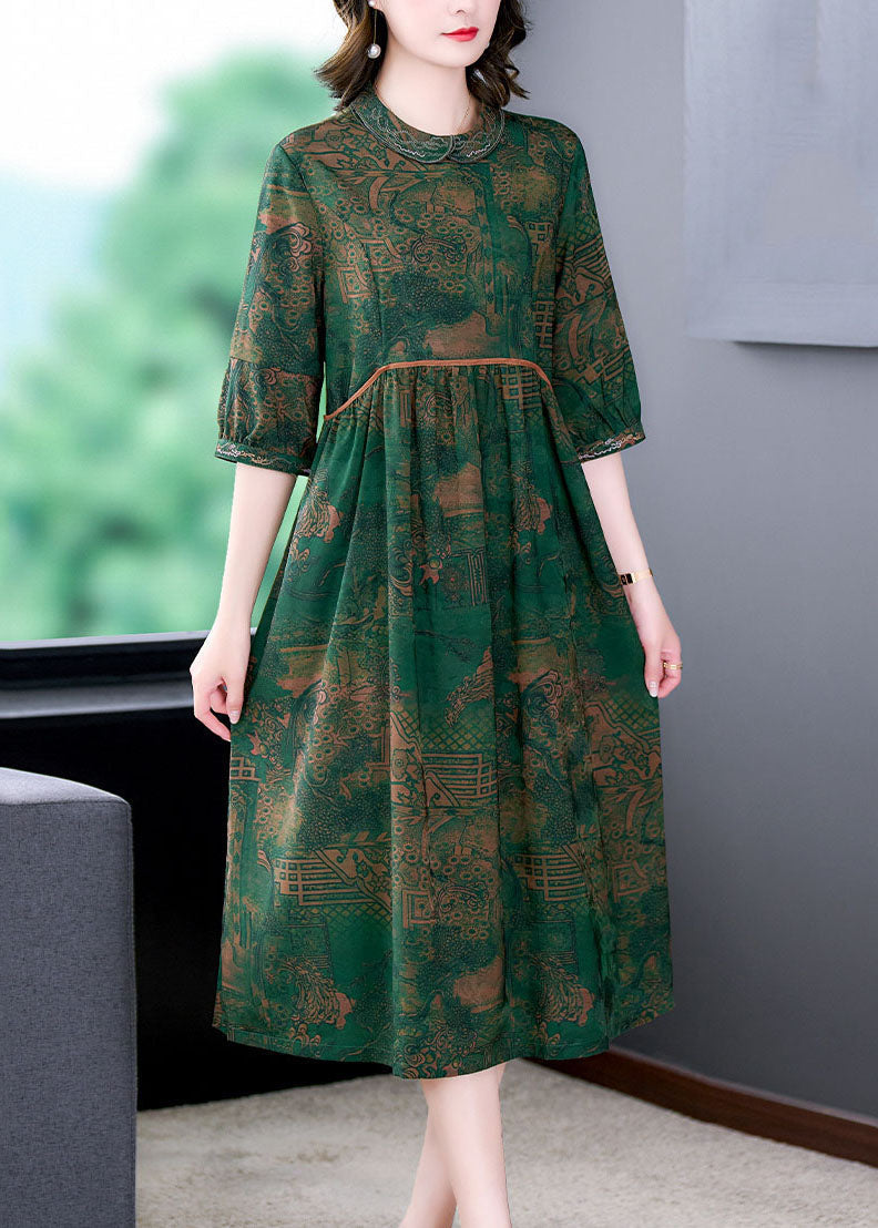 Peter Pan Collar Empire Waist Landscape Print Midi Dress - View 2