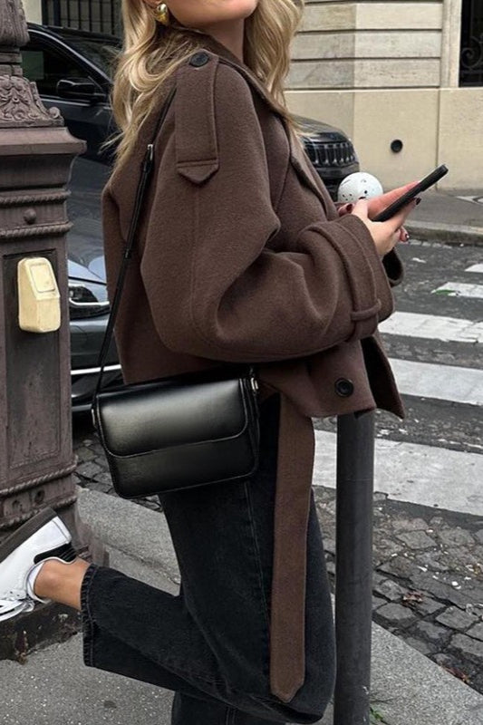 Wide Lapel Wool Blend Coat - Fashionpara