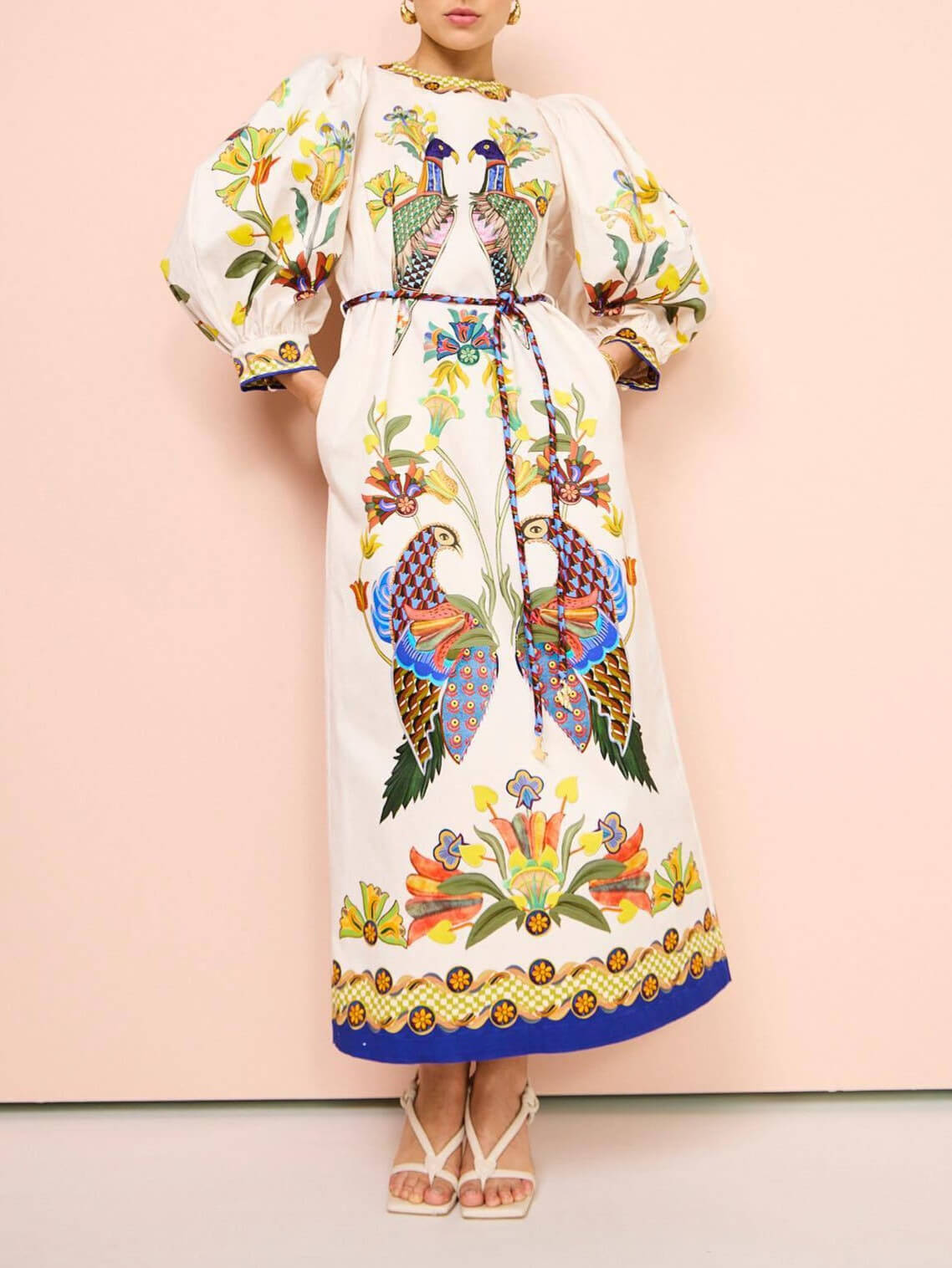 Exquisite And Fun Printed Puff Sleeves Loose Casual Midi Dress - Fashionpara