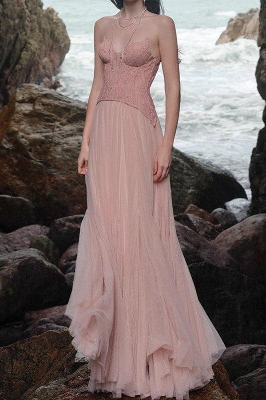 Lace Strapless Corset Bodice Tulle A-Line Prom Gown