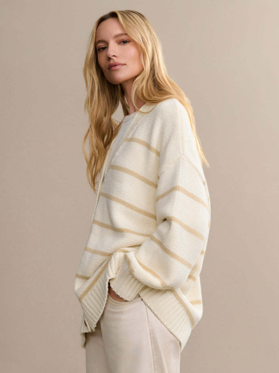 Elegant Striped Loose Knit Cardigan for Effortless Style