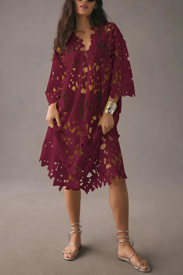 I Belong Here Floral Eyelet Lace Cover Up Beach Midi Dress - Fashionpara