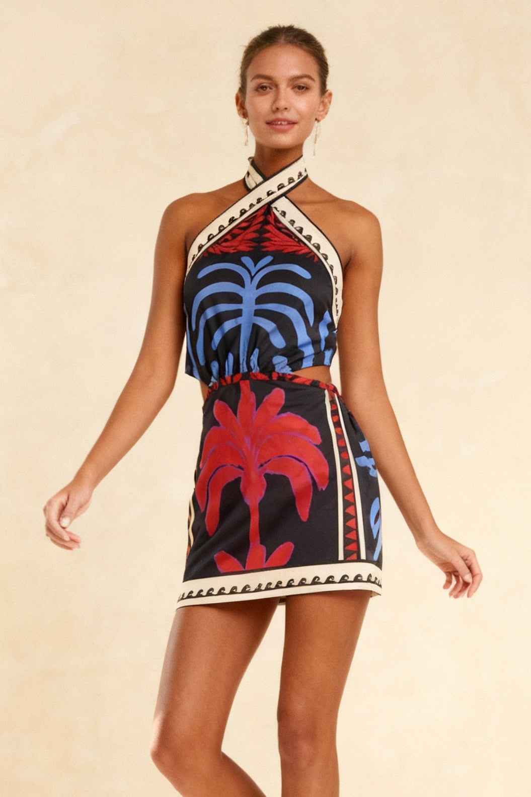 Unique Summer Print Charming Halter Neck Mini Dress