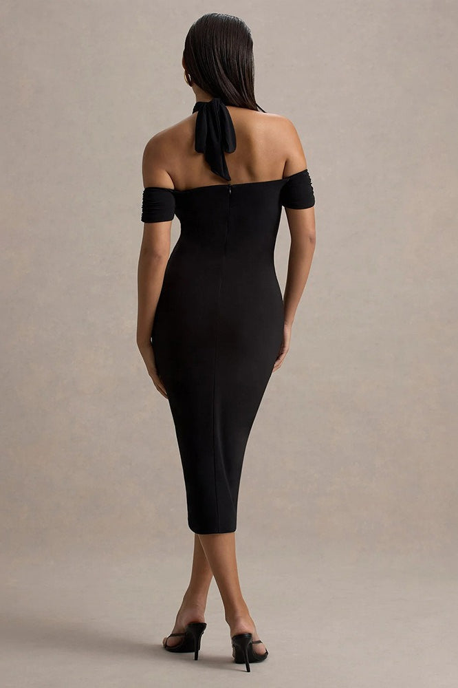 Sexy Backless Halter Bodycon Midi Dress
