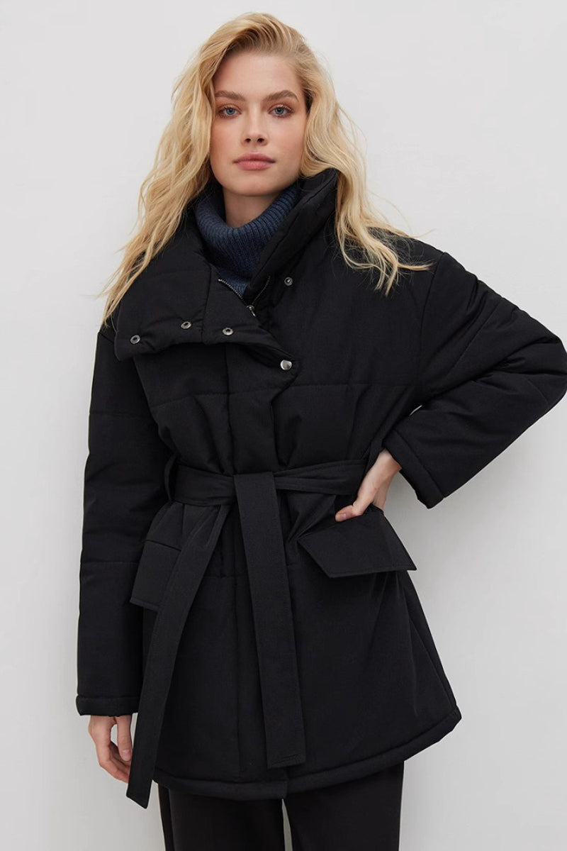 Asymmetrical Belted Cotton Coat - Fashionpara