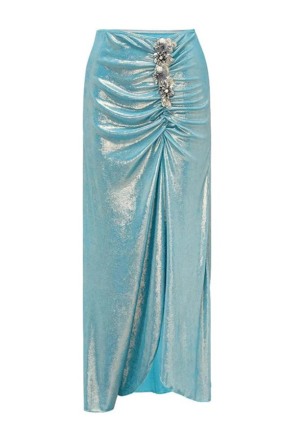 Solid Color Shiny Fabric Irregular Loose Beach Stretch Skirt - Fashionpara