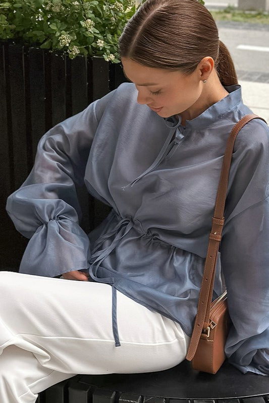 Ruffled Sleeve Tencel Blouse - Fashionpara