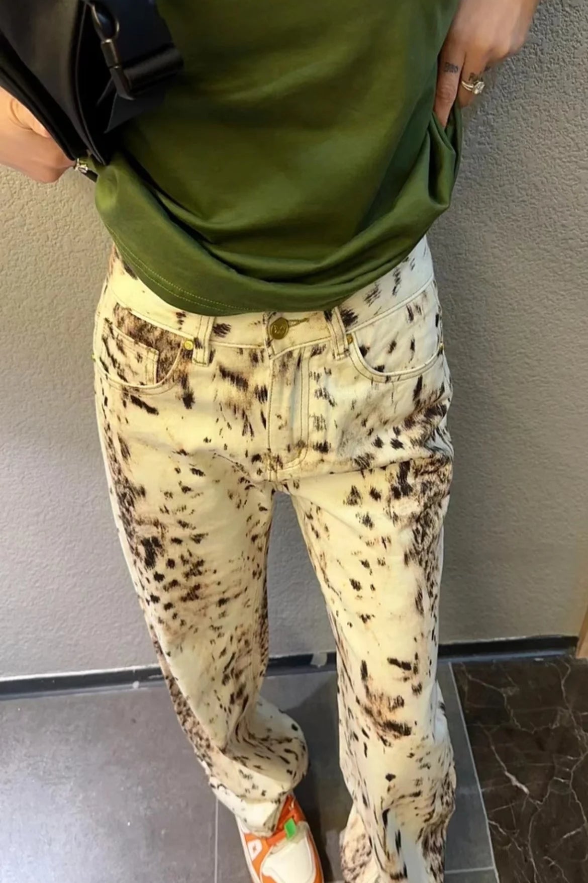 Retro Leopard Straight Baggy Jeans