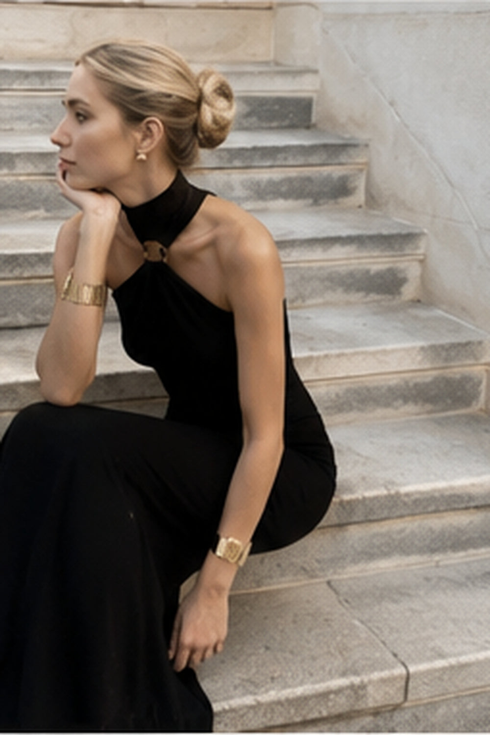 Halter Neck Cut-Out Ring Detail Maxi Dress