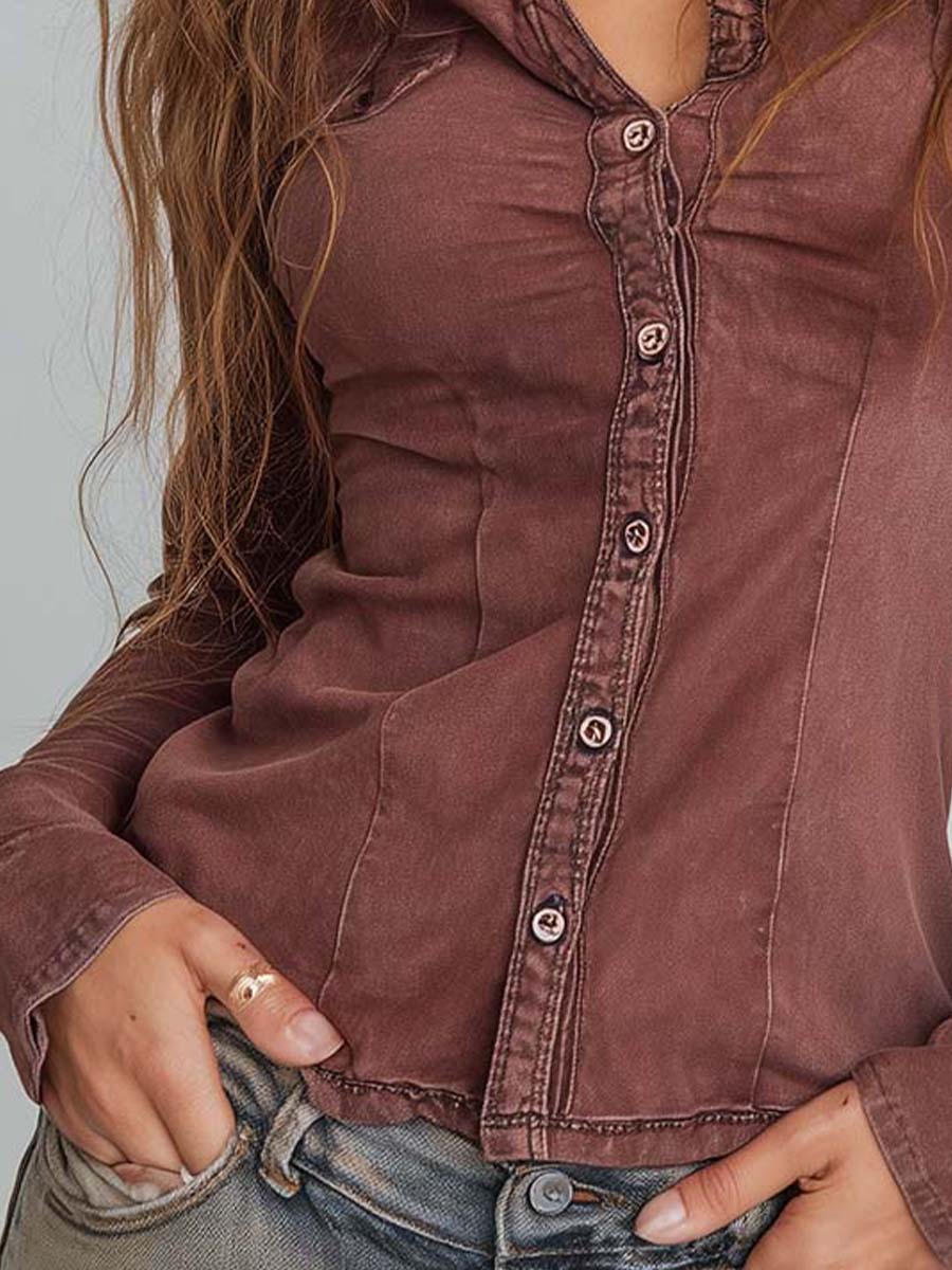 Vintage Sun-Dried Red Washed Slim Fit Shirt - Fashionpara