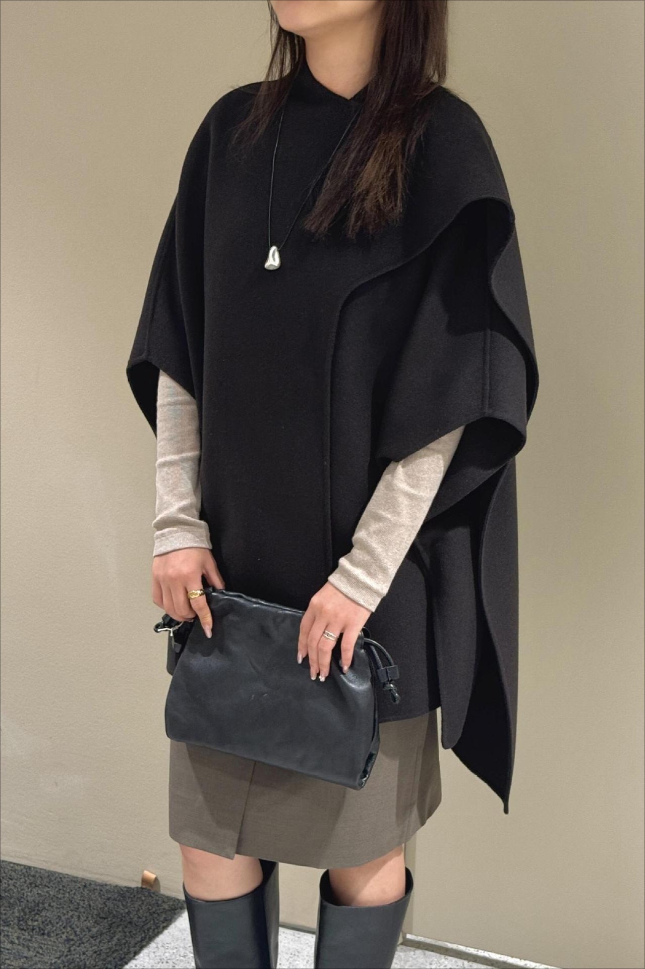 Wool Tencel Solid Scarf Shawl Cape Irregular Coat