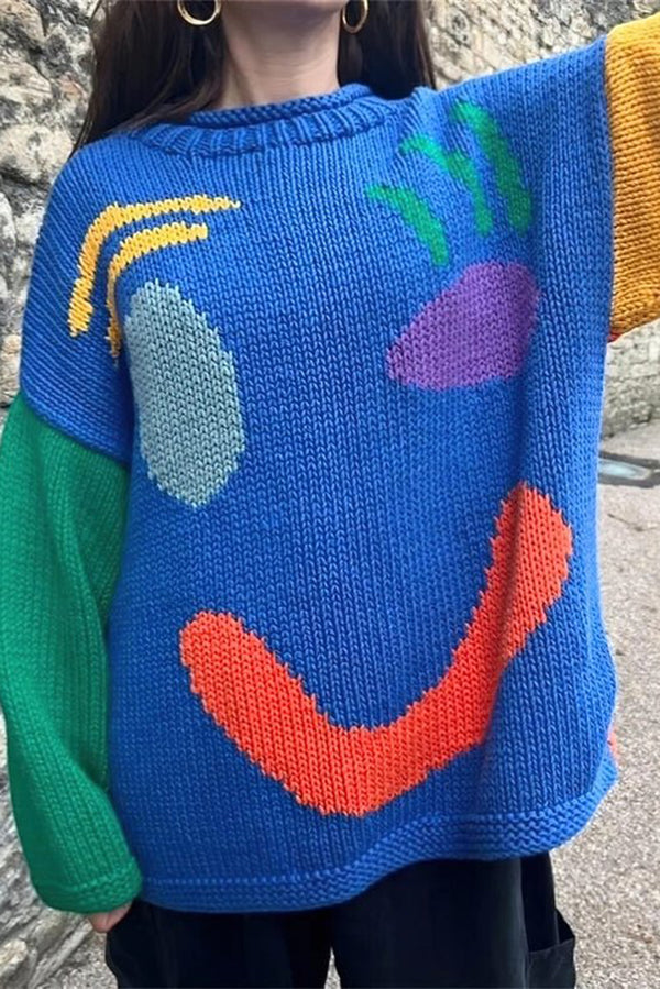 Colorful Smiley Face Pullover Sweater for Comfortable Style