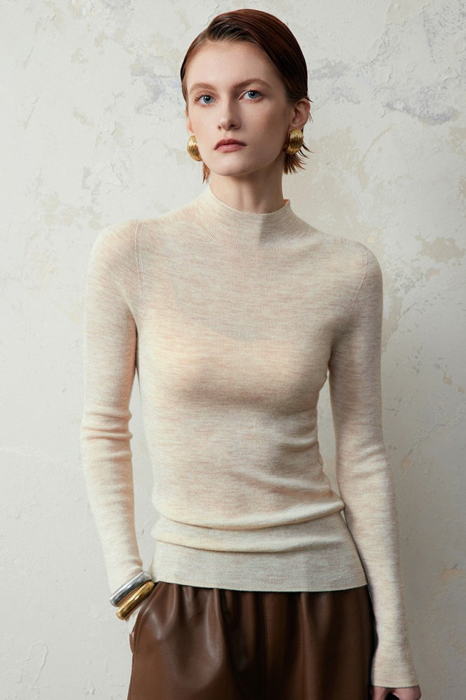 Wool Mock Neck Thermal Slim Long Sleeve Base Layer