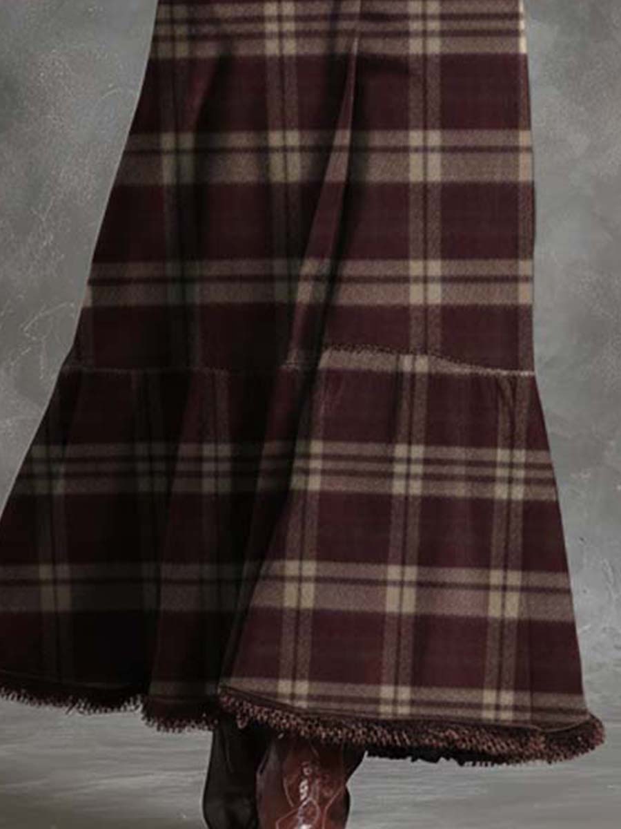 Classic Angolan Red Plaid Maxi Coat Dress