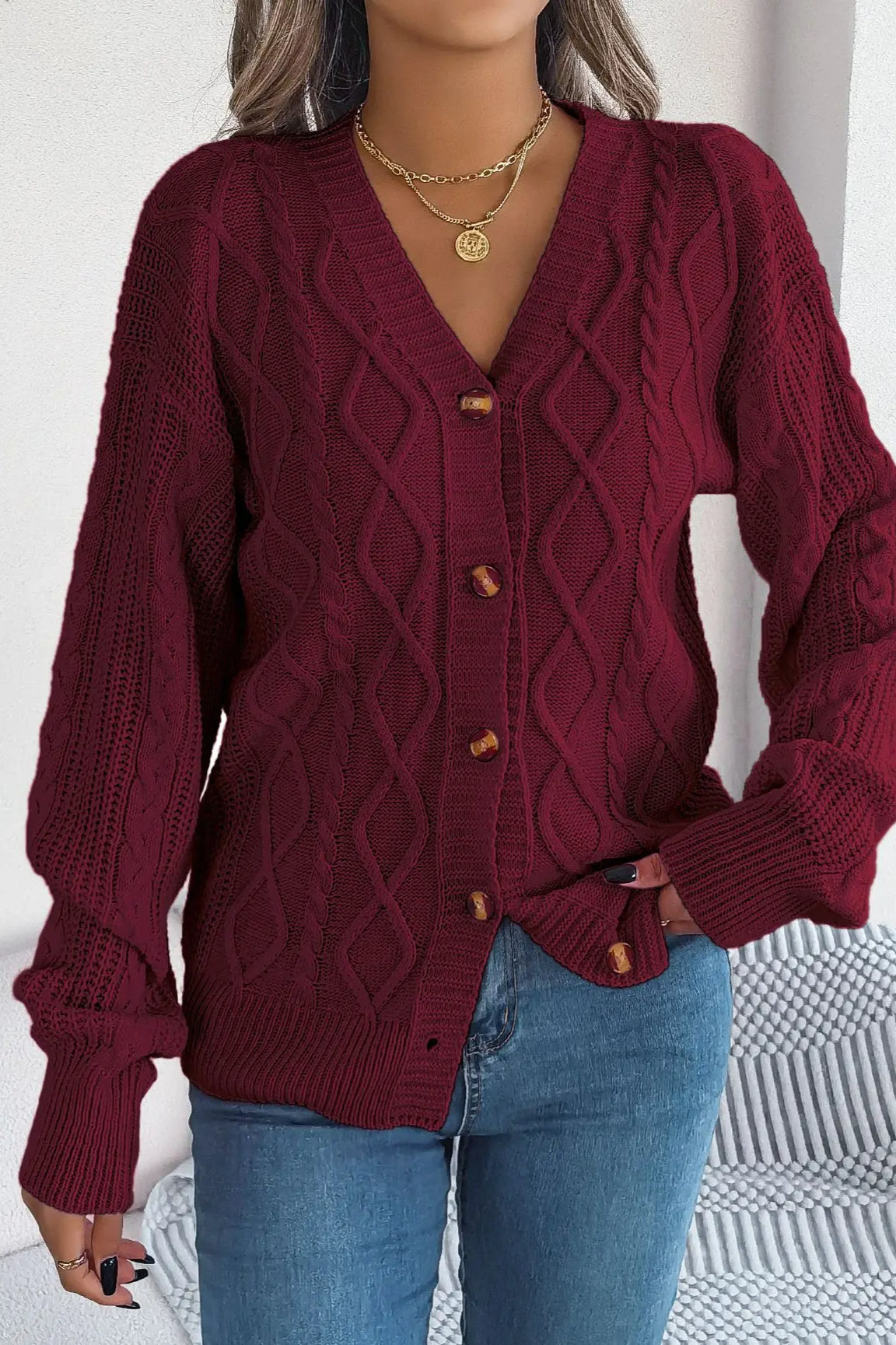 Knitted Long Sleeve Loose Single Breasted Cardigan 7
