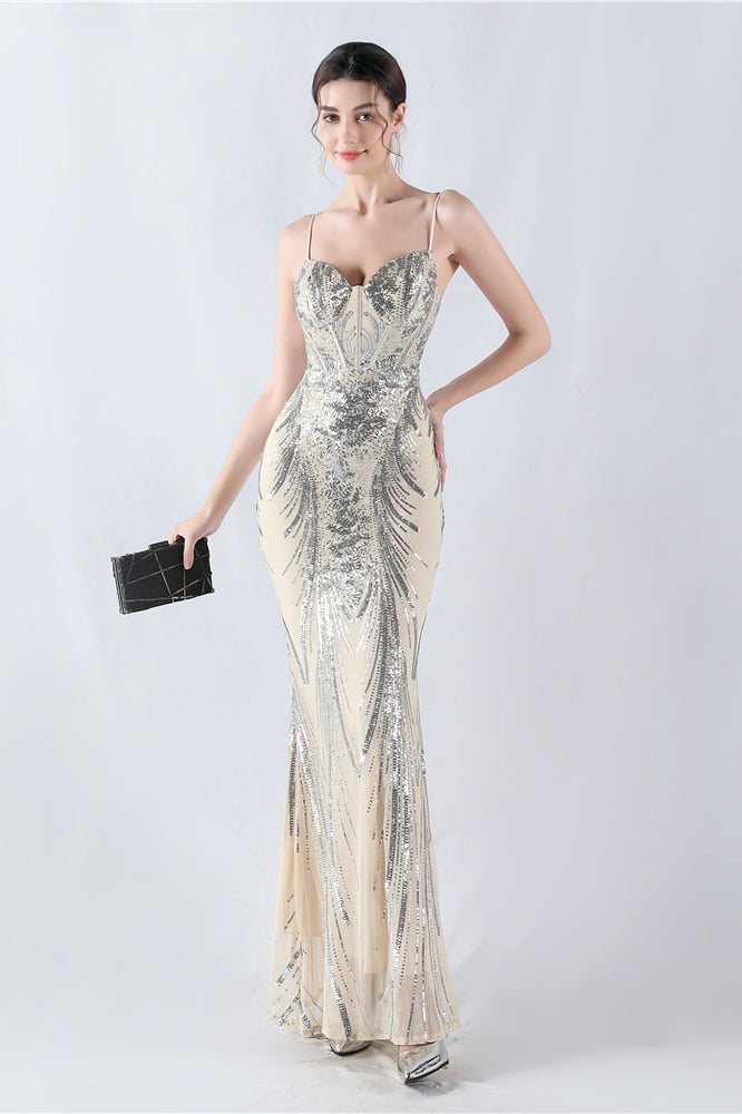 Sequin Spaghetti Strap Sweetheart Mermaid Formal Gown - View 23