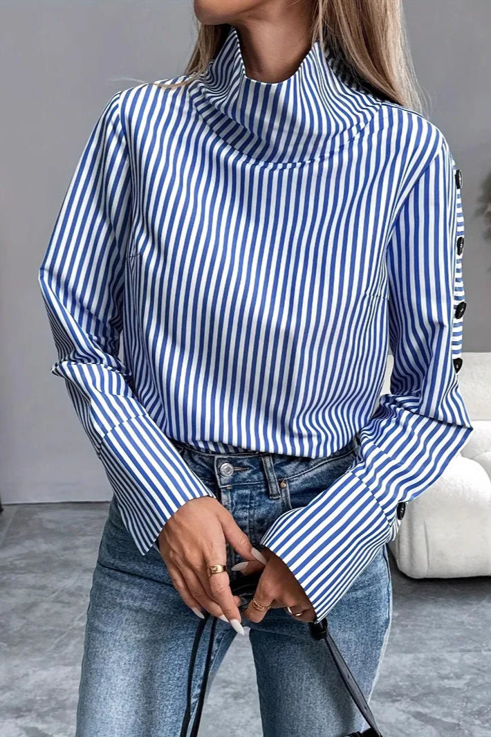 Stripe Spliced Button Pullover Blouse
