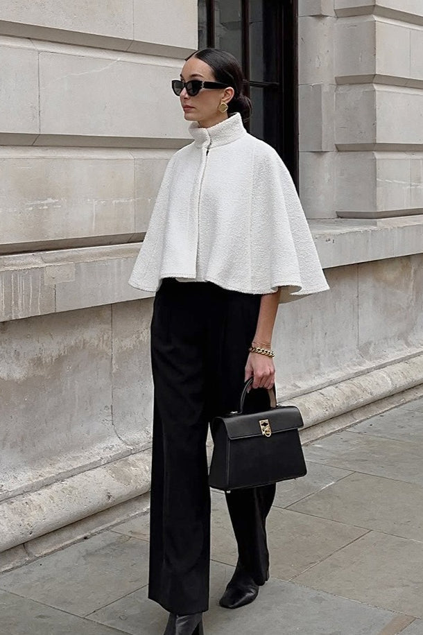 Elegant Solid High Collar Short Cape Coat