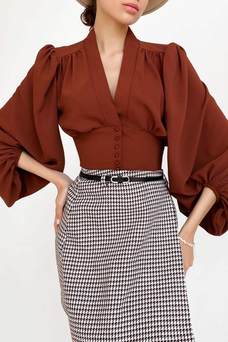 Balloon Sleeve Cropped Blouse