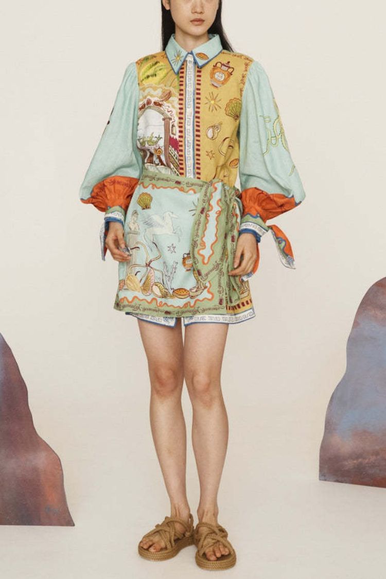 Casual Linen Shirt Collar Cardigan Two-Piece Set - Fashionpara