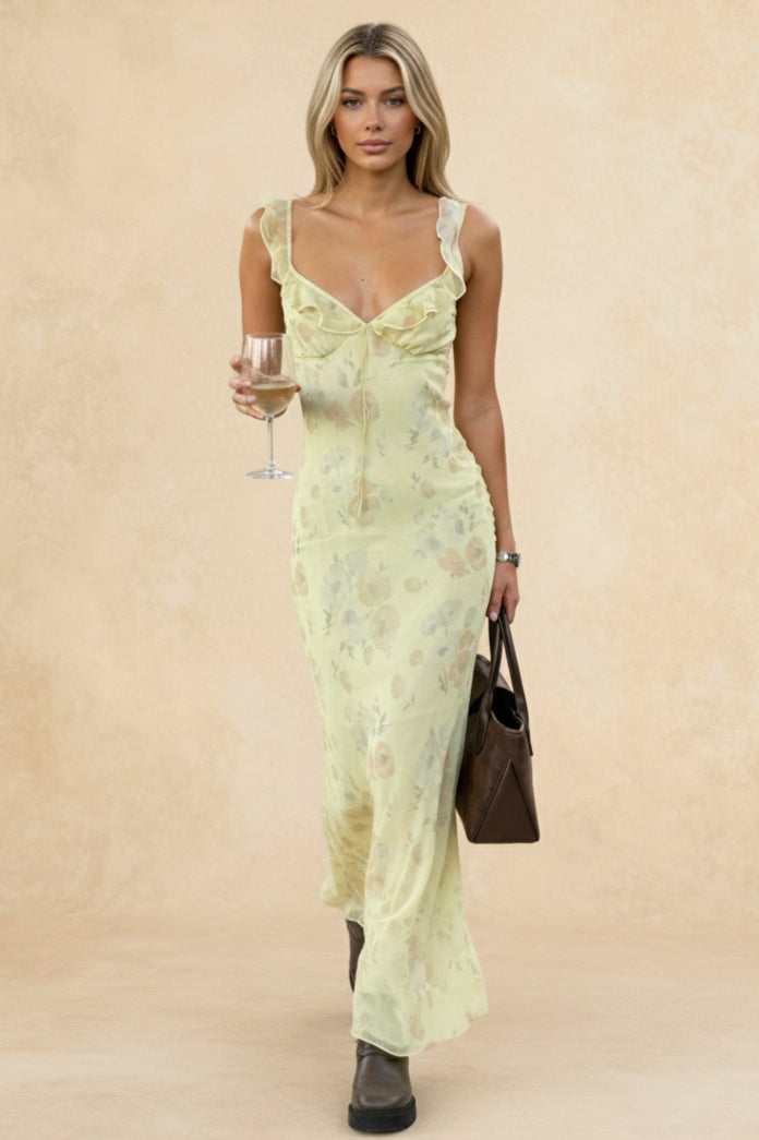 Ruffled Sling Backless Floral Dress
