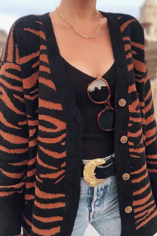 Zebra Knit Cardigan with Button Detail for Effortless Style