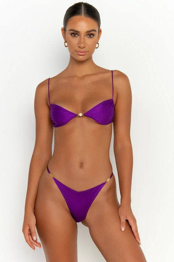 Solid Bikini Set Women Swimsuit With Ties Bikini Set