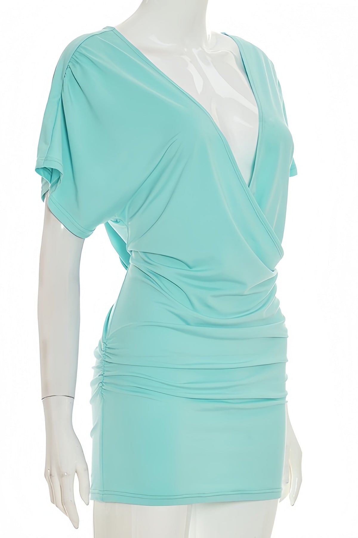 Cowl Neck Batwing Sleeve Ruched Bodycon Mini Dress
