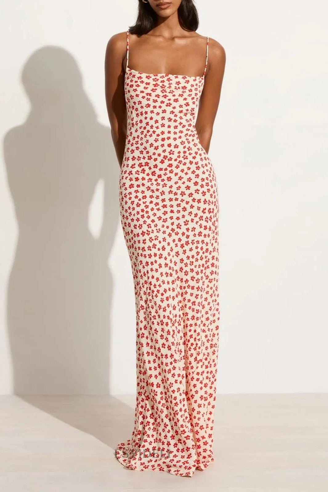 Printed Square Neck Sleeveless Floral Dress