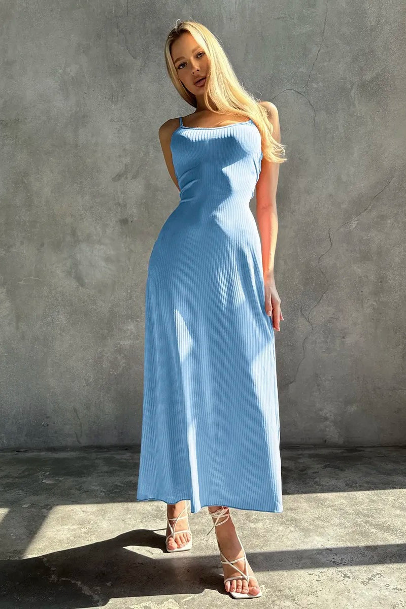 Ribbed Knit Scoop Neck Sleeveless Maxi Dress