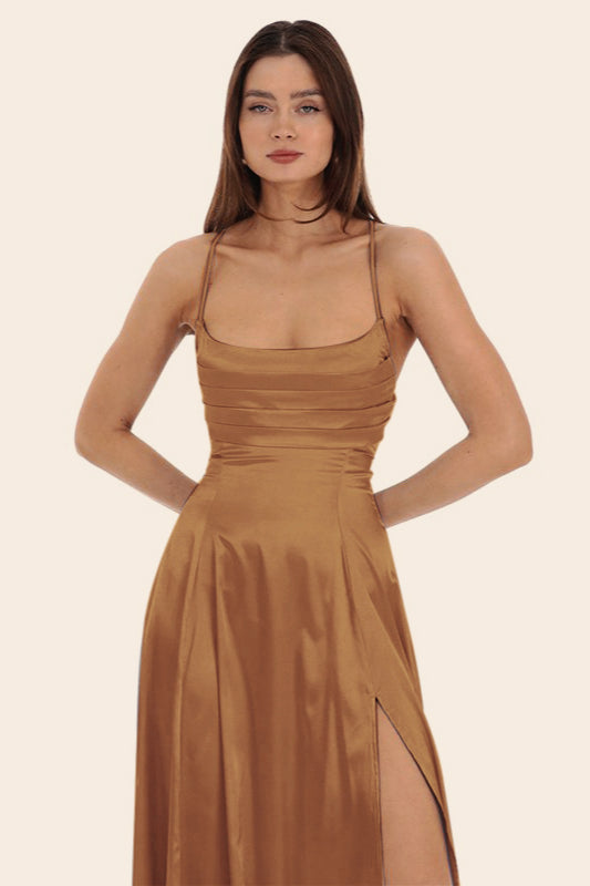 Satin Square Neck High Split Bodycon Party  Dress