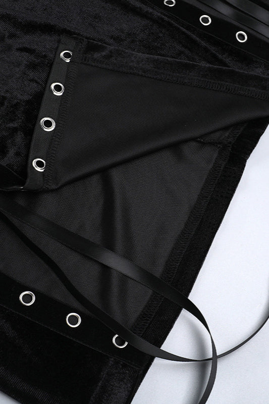 Dark Gothic Lace-Up Cutout Slit Strappy Maxi Dress