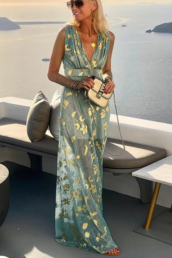 Chiffon Off Shoulder Ruffled High Split Maxi Dress - View 3